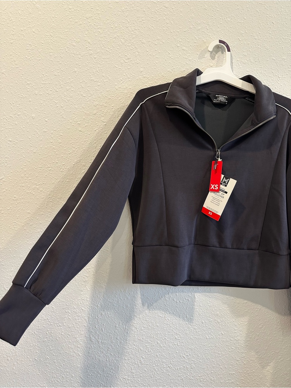 Women's Black Quarter-Zip Utility Jacket with White Piping - XS